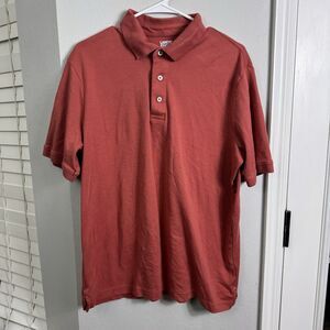 Lands’ End Men's Size Large 42-44 Polo Shirt Orange Short Sleeve 100% Cotton EUC